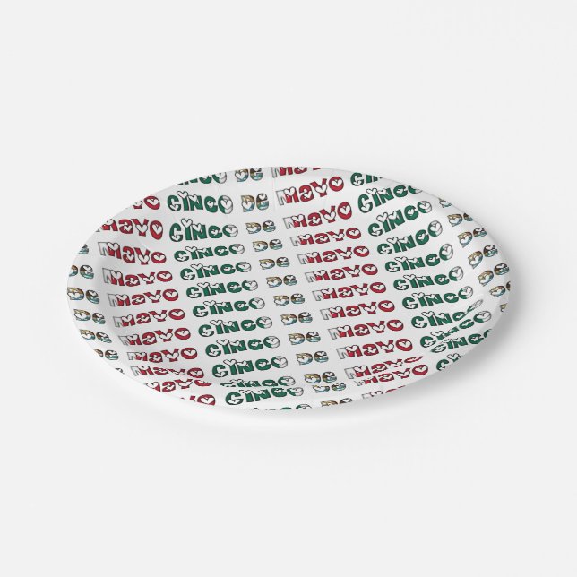 Cinco de Mayo Mexico Mexican Flag Colour Typograph Paper Plate (Angled)