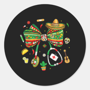 Cinco De Mayo Nurse Coquette Bow Stethoscope Classic Round Sticker