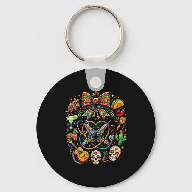 Cinco de mayo nurse coquette bow stethoscope keychain (Front)