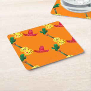 Cinco De Mayo Orange Square Paper Coaster