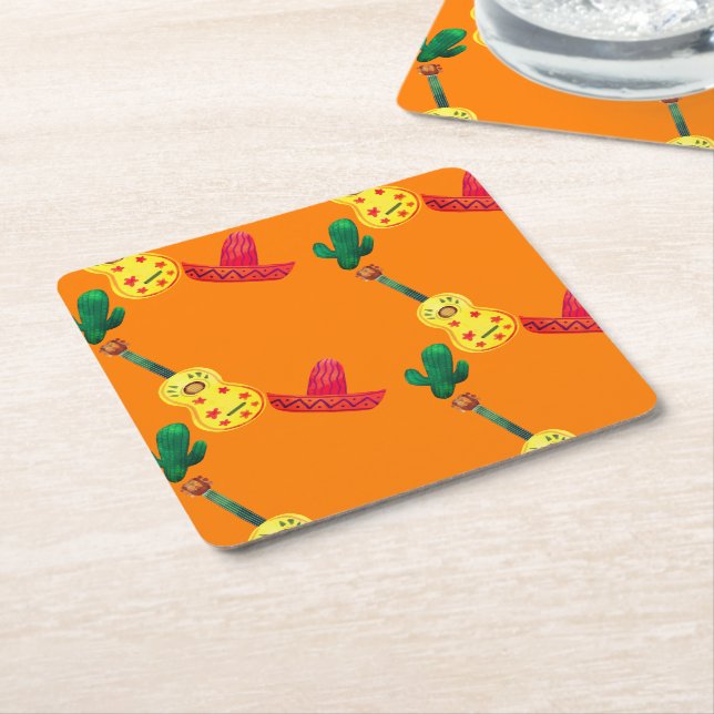 Cinco De Mayo Orange Square Paper Coaster (Angled)