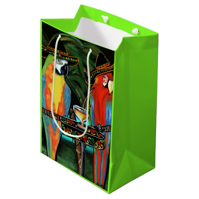 CINCO DE MAYO PARROTS   MEDIUM GIFT BAG (Front Angled)