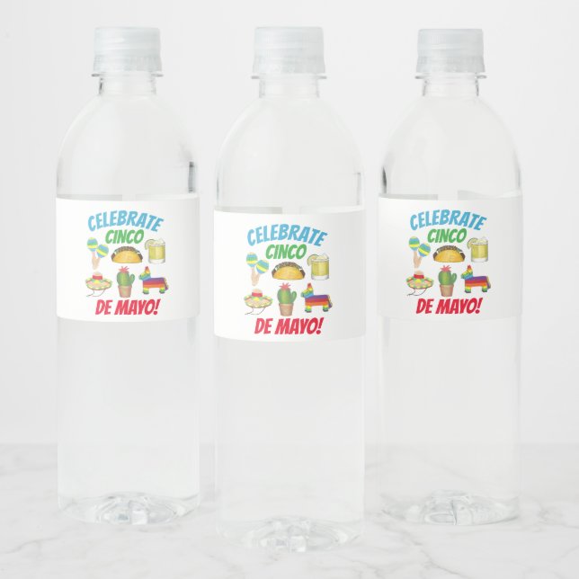 Cinco de Mayo Party Fiesta Rainbow Donkey Piñata Water Bottle Label (Bottles)