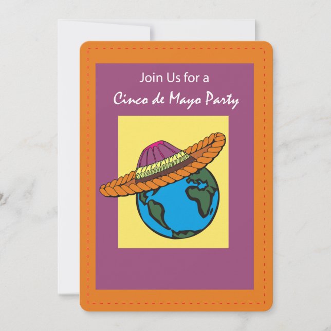 Cinco De Mayo Party Invitation Mexican Hat Globe (Front)