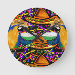 Cinco De Mayo  Party Parrot Round Clock