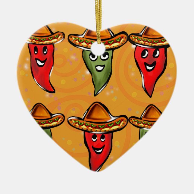 Cinco de Mayo Peppers Ceramic Ornament (Front)