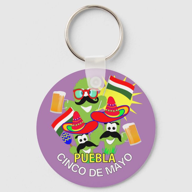 Cinco De Mayo Puebla Mexican Cactus Fiesta Graphic Keychain (Front)