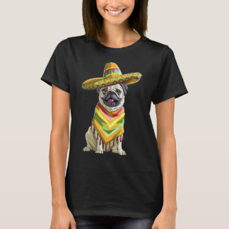 Cinco de Mayo Pug Pug With Sombrero n Poncho Pug L T-Shirt