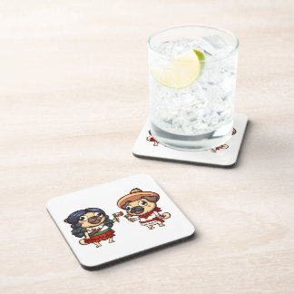 Cinco De Mayo Pugs Cork-Backed Coasters