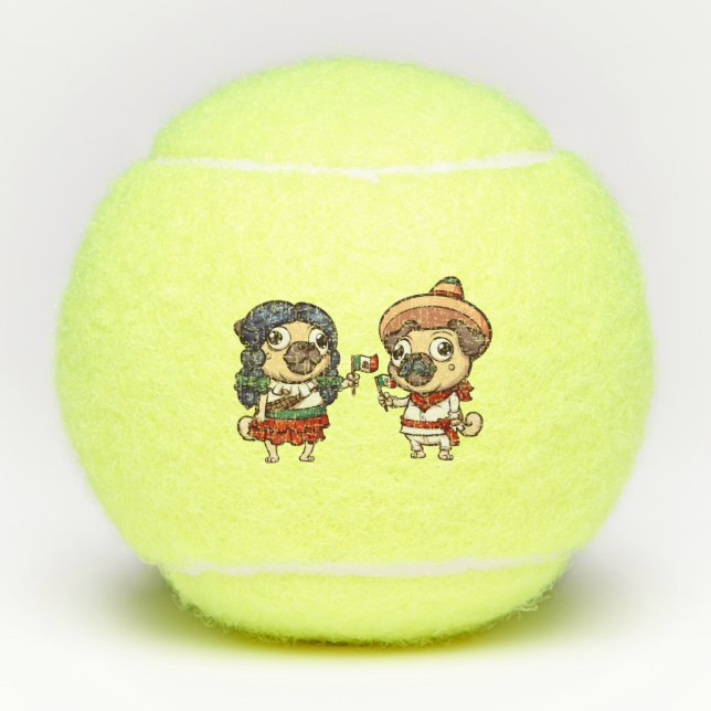 Cinco De Mayo Pugs Tennis Balls (Front)