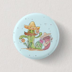 Cinco de Mayo Singing Cactus and Pepper Mariachis 1 Inch Round Button