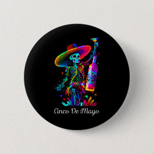 Cinco De Mayo Skeleton Colourful Sugar Skull Tequi 2 Inch Round Button