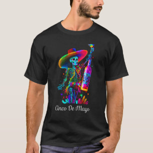 Cinco De Mayo Skeleton Colourful Sugar Skull Tequi T-Shirt