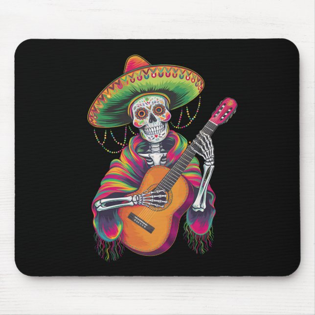 Cinco De Mayo Skeleton Skull Fiesta Guitar Mouse Pad (Front)