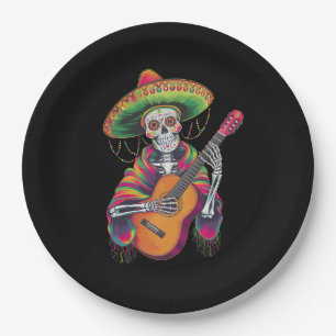 Cinco De Mayo Skeleton Skull Fiesta Guitar Paper Plate