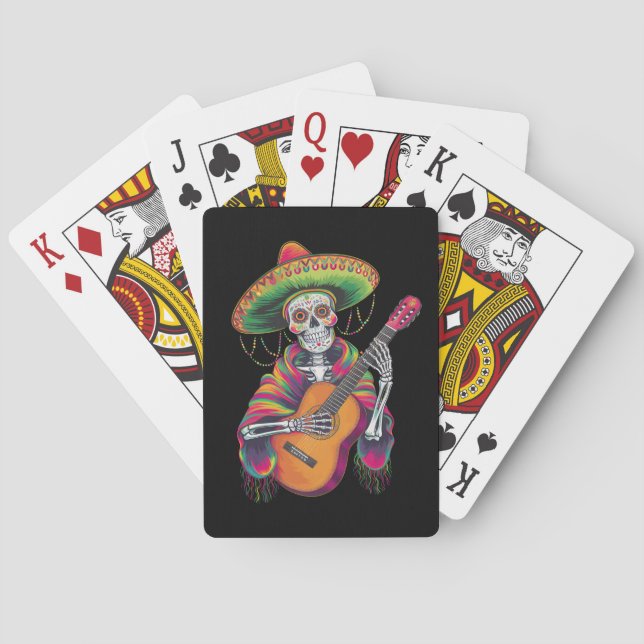 Cinco De Mayo Skeleton Skull Fiesta Guitar Playing Cards (Back)
