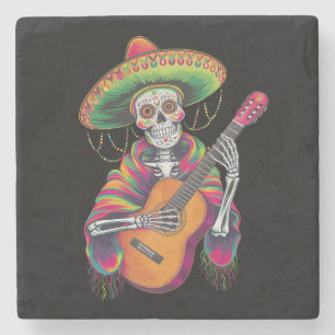 Cinco De Mayo Skeleton Skull Fiesta Guitar Stone Coaster