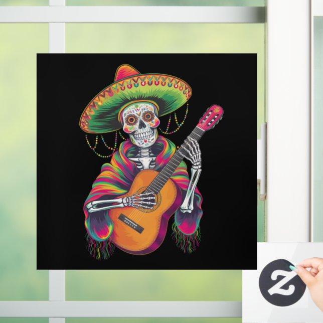 Cinco De Mayo Skeleton Skull Fiesta Guitar Window Cling (Home)
