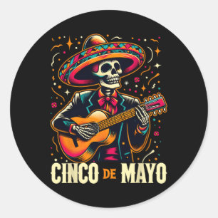 Cinco De Mayo Skeleton Skull Sombrero Guitar Mexic Classic Round Sticker