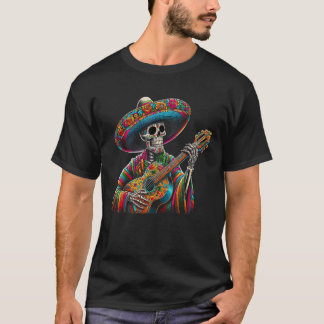 Cinco De Mayo Skeleton Skull Sombreros Guitar T-Shirt
