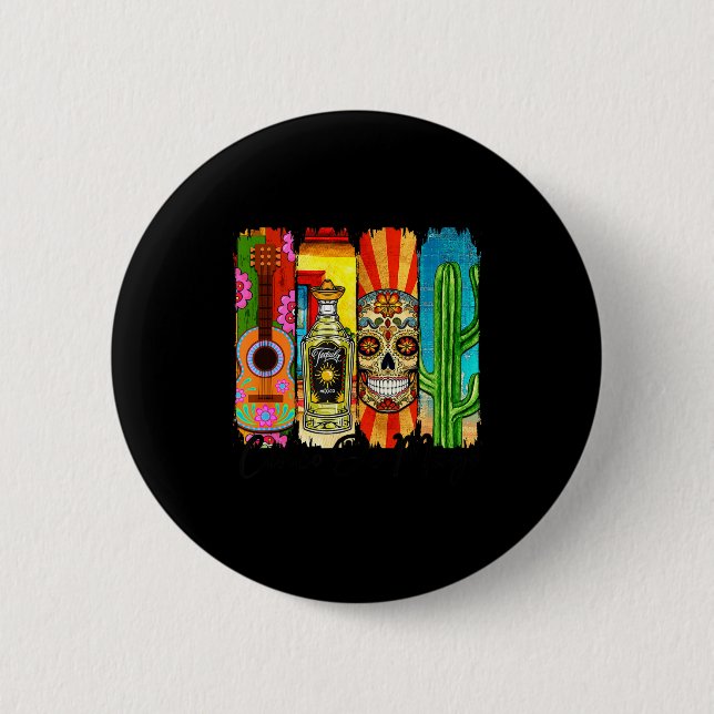 Cinco De Mayo Skull Tequila Cactus Guitar Art  2 Inch Round Button (Front)