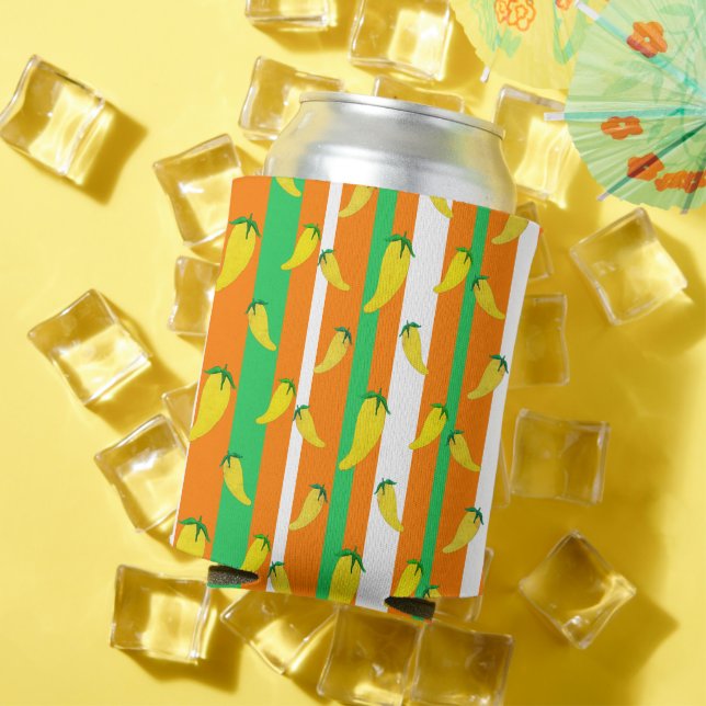 Cinco De Mayo Stripes And Peppers Can Cooler (In Situ Summer)