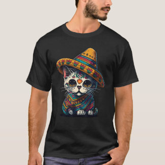 Cinco De Mayo Sugar Skull Cat Sombrero Mexican T-Shirt