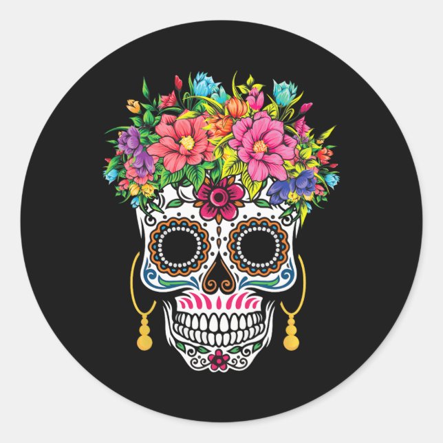 Cinco De Mayo Sugar Skull Dia De Los Muertos Day O Classic Round Sticker (Front)