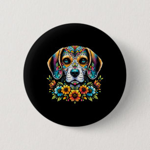 Cinco De Mayo Sugar Skull Flower Beagle Dog 2 Inch Round Button