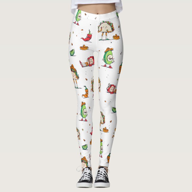 cinco de mayo tacos kawaii mexican leggings (Front)
