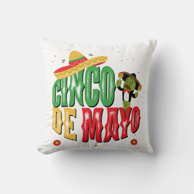 Cinco De Mayo With Hat Cactus Funny Cinco De Mayo Throw Pillow (Front)