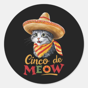 Cinco De Meow Cinco De Mayo Funny Mexican Cat Somb Classic Round Sticker