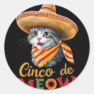 Cinco De Meow Cinco De Mayo Funny Mexican Cat Somb Classic Round Sticker