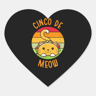 Cinco De Meow Cinco De Mayo Funny Tacos Cat Lover Heart Sticker