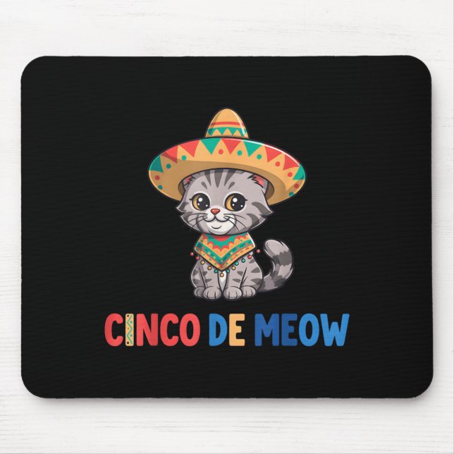 Cinco De Meow Funny Sombrero Cat Cinco De Mayo Mouse Pad (Front)