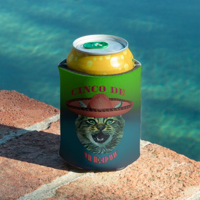 Cinco De Meow Grey Cat Cinco De Mayo Mexico Can Cooler (In Situ Pool)