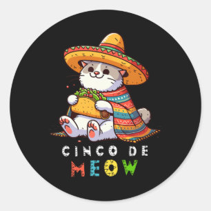 Cinco De Meow With Smiling Cat Taco And Sombrero  Classic Round Sticker