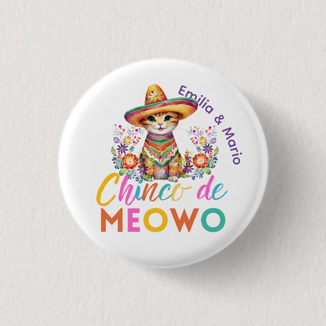 Cinco De Meowo Cute Cat Fiesta Party Custom 1 Inch Round Button (Front)