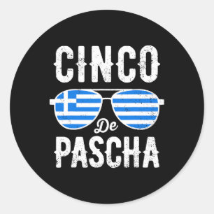 Cinco De Pascha Greece Flag Funny Greek Easter Cin Classic Round Sticker