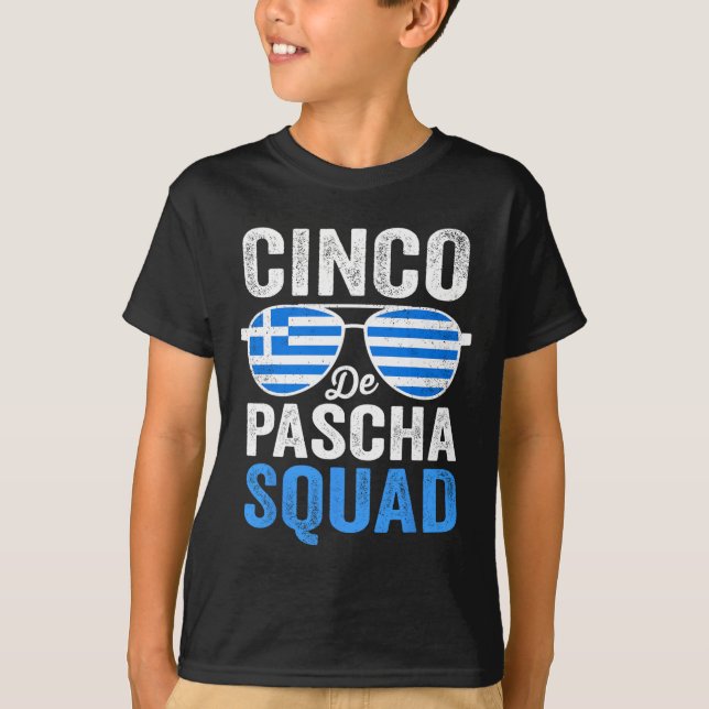 Cinco De Pascha Squad Greece Flag Greek Easter Cin T-Shirt (Front)