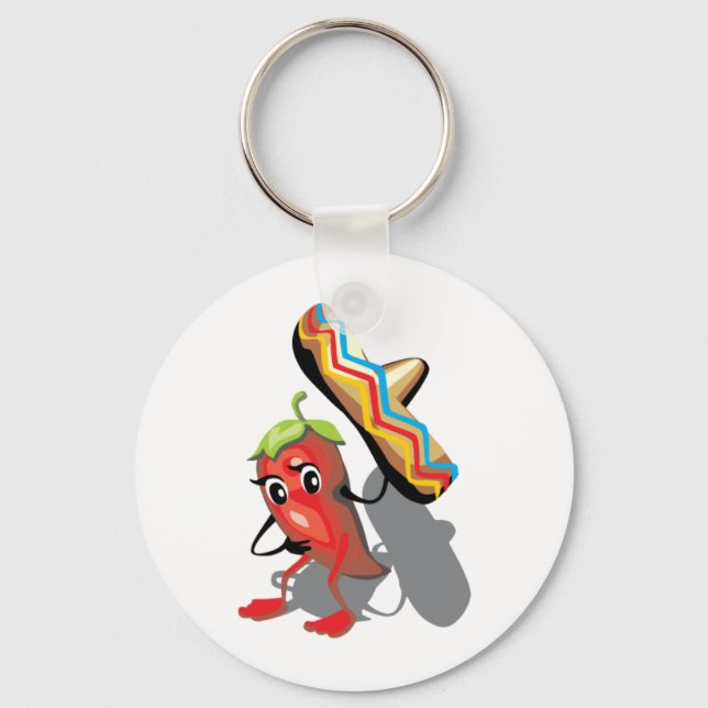 CincoDeMayo-050 RED HOT CHILI PEPPER SOMBRERO HAT  Keychain (Front)
