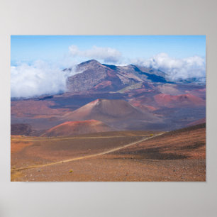 cinder cones and mountains at haleakala crater poster