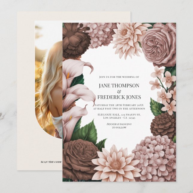 Cinder Rose, Burnt Cinnamon & Claystone Blush Invitation (Front/Back)