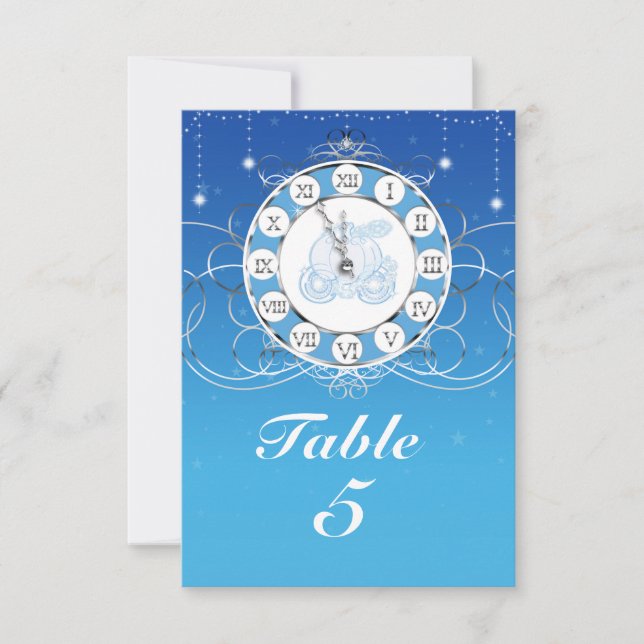 Cinderella Almost Midnight Silver Blue Table Invitation (Front)