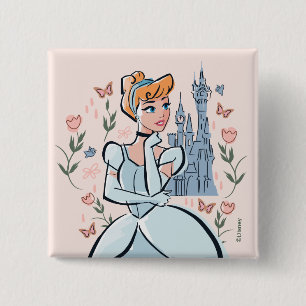 Cinderella and Castle Stylized Badge 2 Inch Square Button