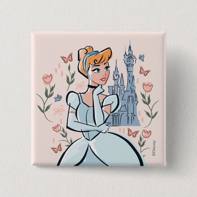 Cinderella and Castle Stylized Badge 2 Inch Square Button (Front)