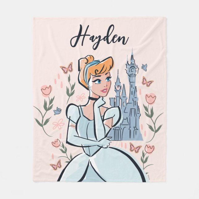 Cinderella and Castle Stylized Badge Fleece Blanket (Front)