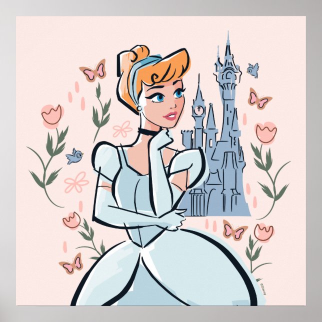 Cinderella and Castle Stylized Badge Poster (Front)