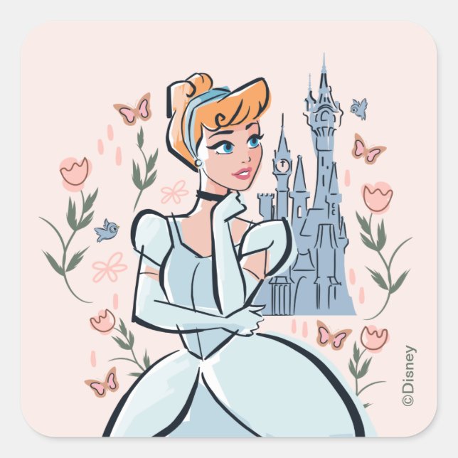 Cinderella and Castle Stylized Badge Square Sticker (Front)