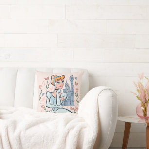 Cinderella and Castle Stylized Badge Throw Pillow